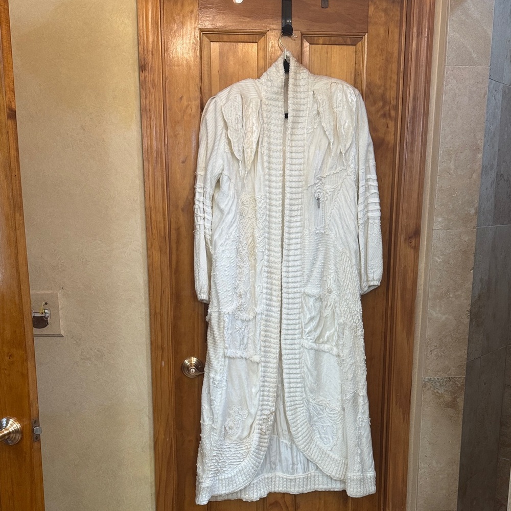 Chic Winter White Textured Long Cardigan/ dress coat.